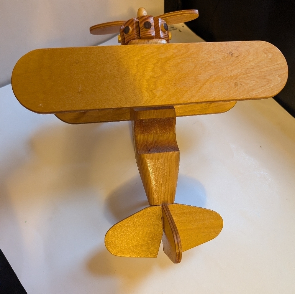 Handmade Wooden Airplane bi-plane Toy/Decoration - Picture 7 of 8